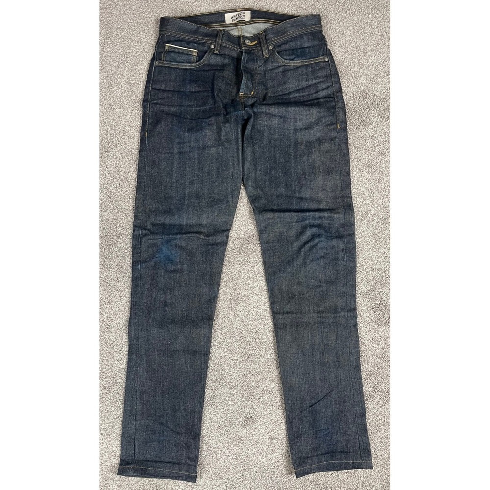 Naked & Famous Jeans‎ Mens 30 Weird Guy Twill Selvedge Dark Wash Button Fly Slim